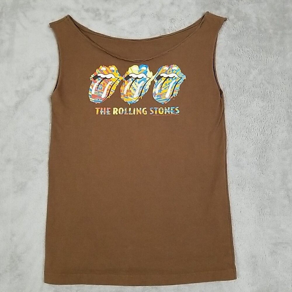 THE ROLLING STONES RETRO STYLE ROCK SHIRT 2004 SIZE LARGE No Sleeves Open Neck
